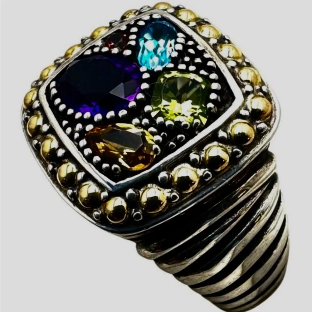 NWT Effy Multi-gemstone 18k gold w/ Sterling silver, Size 7